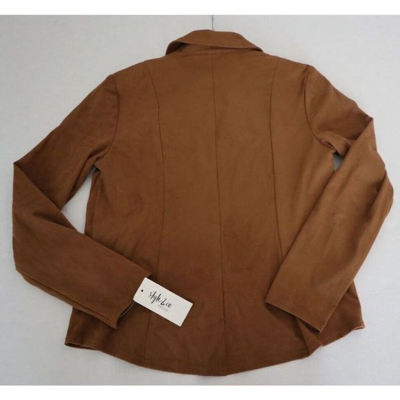 Style & Co. 61884P Women's Sz Petite M Saddle Brown Faux Suede Moto Jacket $80 - Picture 2 of 6